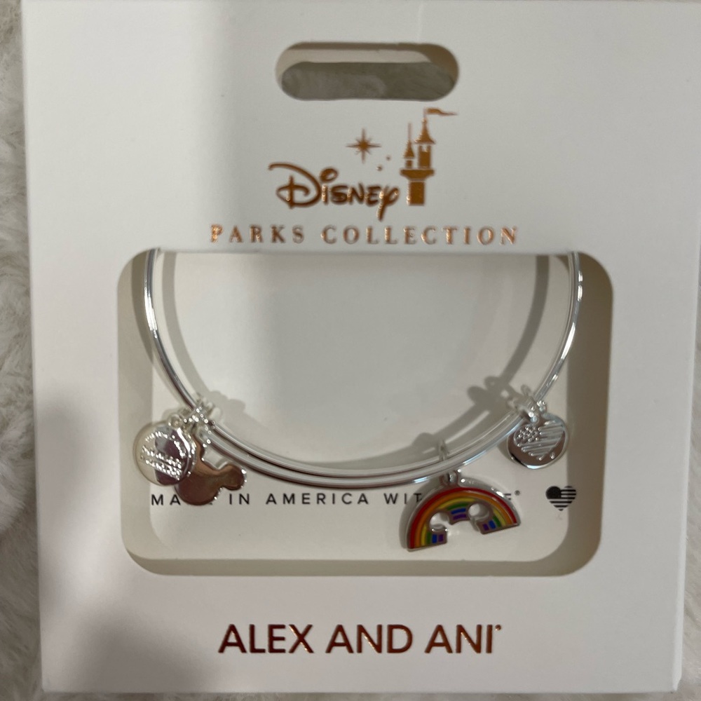 *NEW* Alex and Ani Disney Parks Pride Rainbow Mickey Silver charm bracelet - Picture 2 of 4